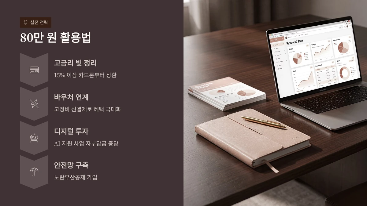 노트북에 재무 계획 차트를 띄워놓은 책상 사진