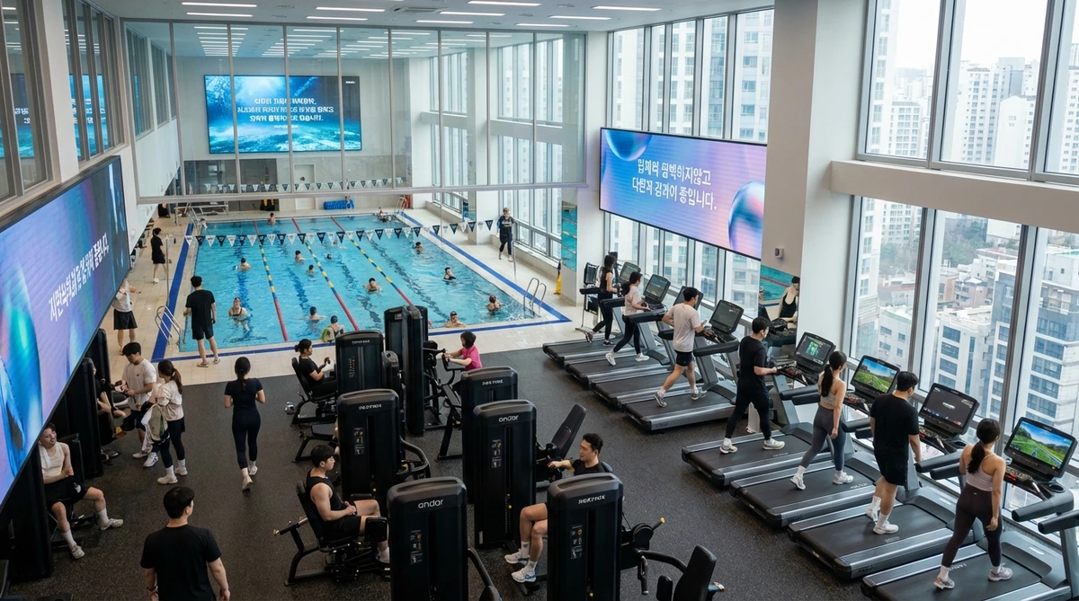 2026년 서울 시내 헬스장과 수영장에서 운동하는 시민들, 체육시설 이용료 세액공제 혜택을 받는 모습